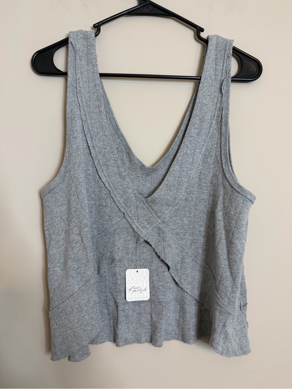 We the Free NWT Free People Harper V-Neck Open Back‎ Cotton Tank Gray Size XS - Picture 4 of 6